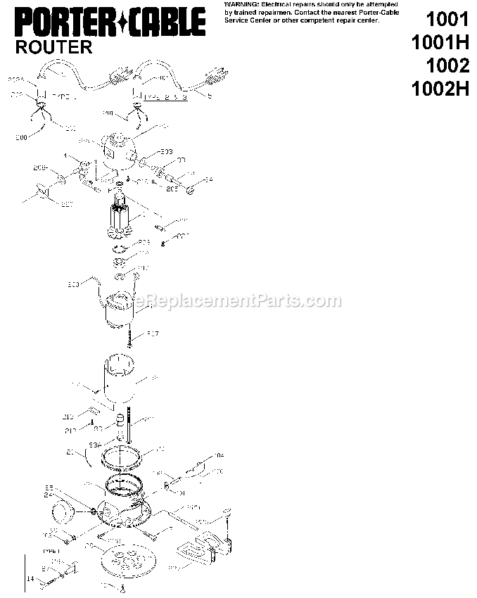 Porter Cable 100 (Type 1) Router 7/8 Hp Power Tool Page A Diagram